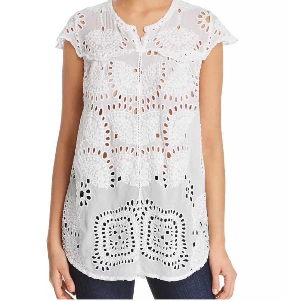 Johnny Was Marietta Eyelet Cap Sleeve Top Size L